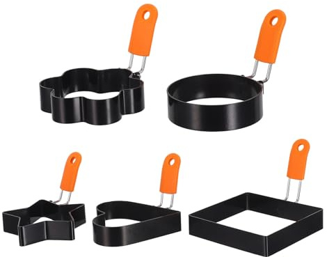 Veemoon 5 anillos para freír huevos - Anillos de acero inoxidable para plancha - Molde antiadherente para tortitas - Herramienta multifuncional para el desayuno