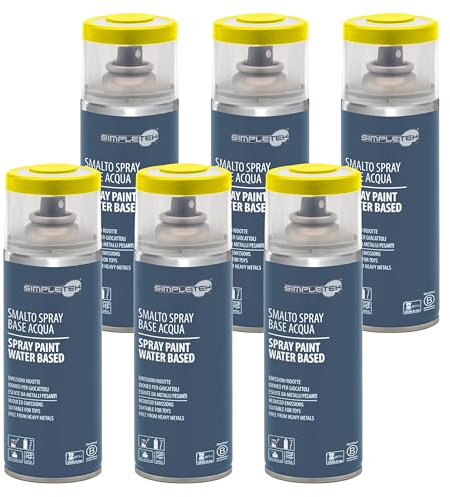SIMPLETEK - 6X Bomboletta Vernice Spray Giallo Cadmio Base Acqua Smalto Multimateriale Legno Plastica Metallo RAL 1021 B4001021 (6 pezzi)