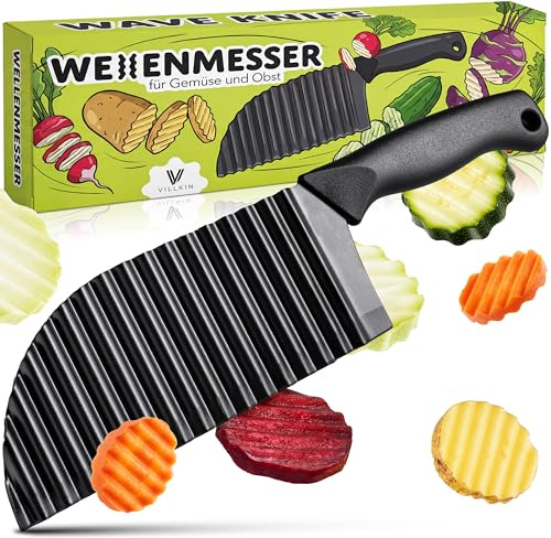 Villkin Wellenmesser aus Edelstahl - Riffelmesser für Gemüse, Kartoffeln & Obst, Wellenschneider für Wellenpommes, Gurken & Karotten, 17 cm Klinge, spülmaschinengeeignet