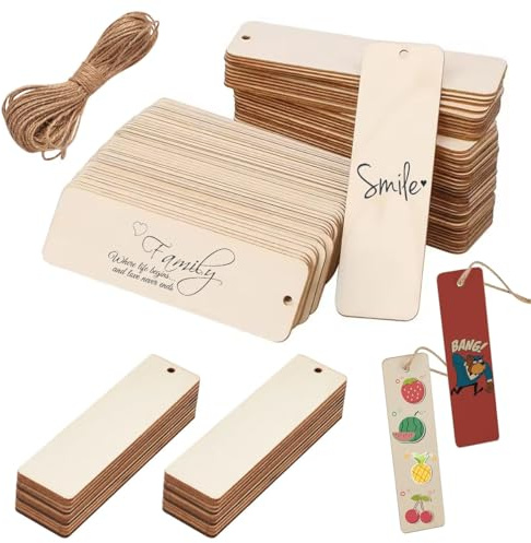 50 Stück Holzplatten Zuschnitt Blanko, 12x3.2cm Blanko Holzschild Schreiben | Holzbrettchen zum Gravieren, Holzscheiben mit Loch, für DIY Handwerk, Weihnachtsdeko, Geschenkanhänger, Holzschilder