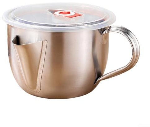 Edelstahl Fetttrenner, Doppelauslauf für Soße, Ölsuppe 304 Lebensmittelqualität, hitzebeständiger Griff, spülmaschinenfest (13,8 x 10 cm)(A)