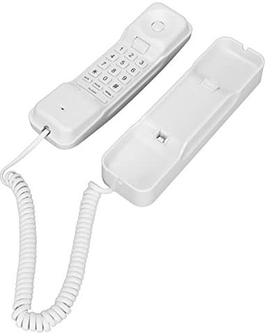 BONKZEBU Téléphone Mural Compact avec Touches Programmables et Protection Contre la Foudre pour Chambre D'hôtel d'affaires à Domicile, Téléphone Filaire Blanc