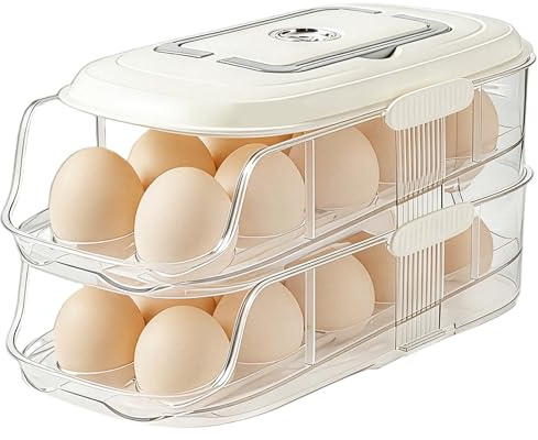 GREENSAPPIRE Stackable Egg Holder for Fridge Door, Transparent Egg Storage Box with Carry Handle, Space Saving Refrigerator Egg Organizer for Kitchen Storage