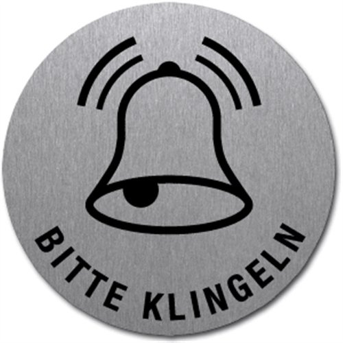 Schild Bitte Klingeln | Symbol und Text | Edelstahl selbstklebend 5 cm (Türschild, Edelstahlschild) wetterfest