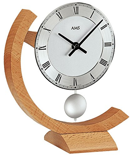 AMS Tischuhr 163 mit Quarzpendelwerk Tisch Design Pendeluhr Metallpendel Römische Ziffern