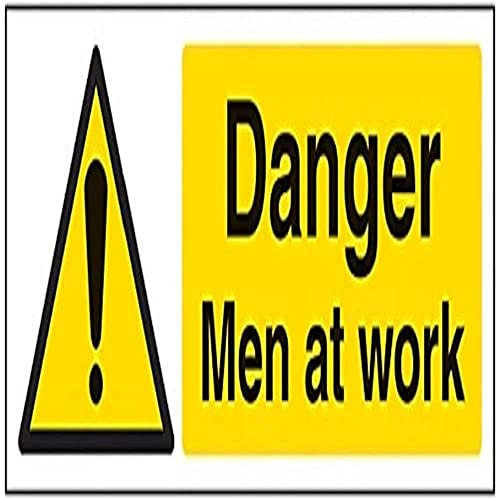 V Safety Danger, Men At Work Warning Sign - 300mm x 100mm - Self Adhesive Vinyl