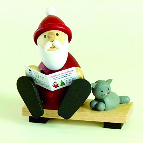 Kunsthandwerk Ullrich Holzfigur Weihnachtsmann mit Zeitung auf Bank HxB 9x8,5cm NEU Seiffen Erzgebirge Dekoration Holzfiguren Weihnachten Fensterschmuck Spielzeug Deko Weihnachtsfigur