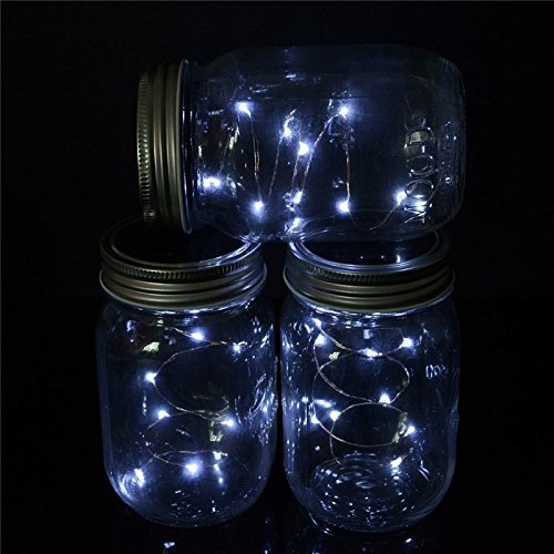 MASUNN Solar Powered 2M 20LEDs Mason Jar Lid Fairy String Light Wire Lamp For Garden Decor - Pure white