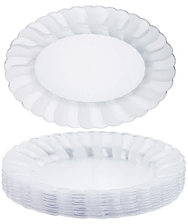 MATANA 10 Bandejas Grandes Ovaladas de Plástico para Aperitivos - Transparente, 30x23cm - Buffets, Bodas, Cumpleaños, Navidad, Fiestas - Resistentes y Reutilizables