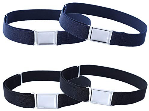 Kajeer 4 Stück Gürtel für Jungen Mädchen Verstellbar - Großer Elastischer Stretchgürtel mit einfacher Magnetschnalle für 2-15 jährige Jungen und Mädchen (2 Marineblau/2 Schwarz)