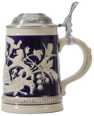 HAUCOZE Bierkrug mit Deckel Gravur Steinkrüge Deutsch Bierseidel Bayernwappen Beer Stein Mug für Vater Männer Geburtstag Geschenk 0.6Liter