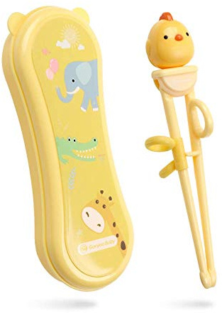KOSTOO Chick Kids Training Chopsticks, Easy to Use Right Learning Chopsticks for Children Kids Beginners, Anti-Dislocation Buckle Design, Includes Portable Box (Yellow)