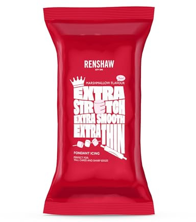 Renshaw White Extra Stretch, Smooth & Thin, Marshmallow Flavoured Fondant Icing, 1 kg (Pack of 1) - Ready to Roll Icing for Cakes