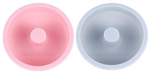 DOITOOL 2piezas Moldes De Silicona para Donuts Alimenticio Moldes De Repostería Cartoon Azul y Rosa