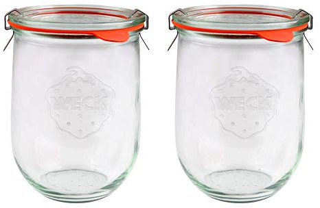 X2 WECK 745 1062ml Tulip Storage Jars Including Glass Lids, Seals & Clamps for Sourdough, Preserving, Canning, Yoghurt, Kimchi, Jam