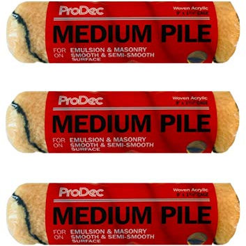 Prodec 9 x 1.75 Inch Medium Pile Roller Sleeves Refill Heads Covers for Walls, Ceilings, Smooth & semi-Smooth Surfaces Trade and DIY Emulsion & Gloss Paint - (3 Pack)