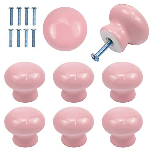 Fangehong 8 STK Türknöpfe für Kinder, 35mm Runde Schrankknöpfe, Keramik Schrankgriffe und knöpfe, Möbelgriffe mit Schrauben für Schublade, Schränke, Innentüren, Küche, Wohnzimmer (Rosa)