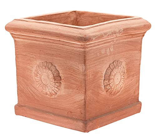 Teramico Vaso da fiori Cubo Con Rosone, realizzato a mano, in terracotta originale, resistente al gelo (25 cm)