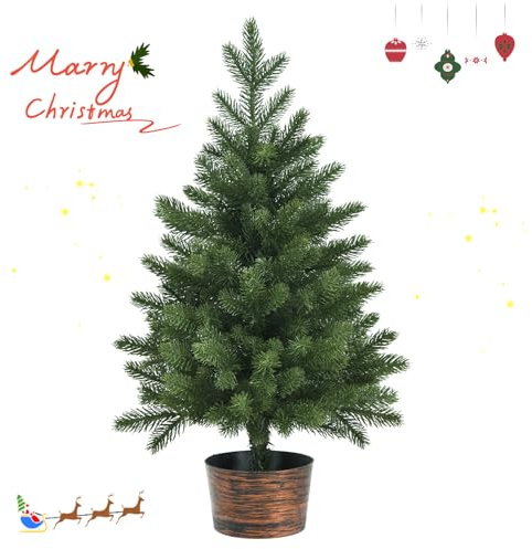 GIANTEX Weihnachtsbaum Klein, Mini Weihnachtsbaum 60 cm mit 50 Zweigen, Tannenbaum Künstlich Klein, Tisch Weihnachtsbaum im Topf, Deko Tannenbaum Weihnachten, Weihnachtsdeko Christbaum Christmas Tree