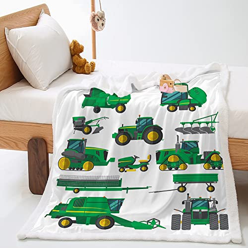 Highdi Couverture Polaire Hiver, Voiture Imprimer Plaid Douillet, Couverture de Canapé Réversible, Couvre-Lit en Peluche, Couverture Moelleuse pour Adultes et Enfants (Tracteur,90x120cm)