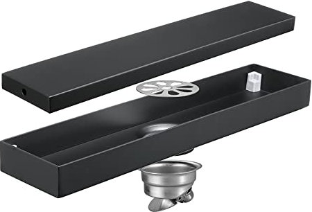 Ksunun Scarico a Pavimento Acciaio Inossidabile 304 Canale di Scarico Doccia, Nero Canalina di Scarico con Dispositivo Deodorante e Filtro per Capelli Canalina di Scarico Doccia,68 x 400 mm