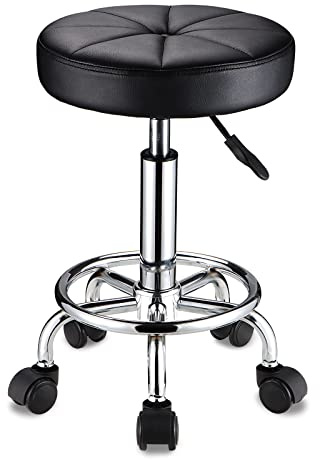 HMTOT Drehhocker mit Rollen Rund Rollhocker PU Leder Höhenverstellbar Schwarz
