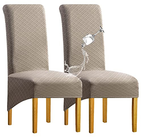 SHENGYIJING 1/2/4/6 Uds. Cubierta de Silla XL Resistente al Agua elástica de látex de Diamante para Comedor, Cubierta de Silla de Comedor Grande de Respaldo Alto de Spandex(Caqui, Juego de 2)