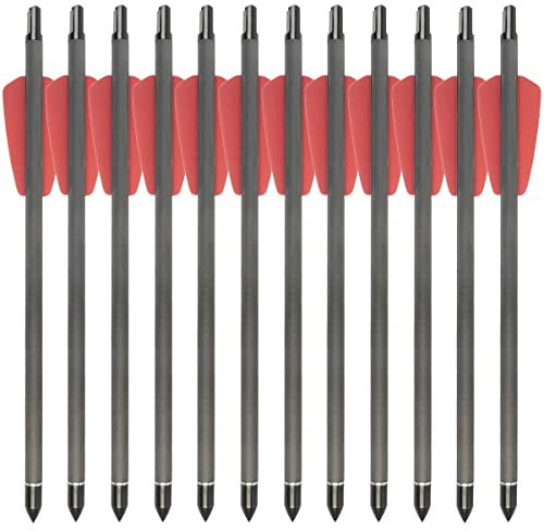 PMSM 12Stück Bogenschießen Armbrustbolzen 7,5 Zoll 15 Zoll Carbon Armbrustpfeile Jagdpfeile mit befiederten 2 Vanes und 100 Grain Pfeilspitzen für Armbrust Jagd Schießen Zielübungen