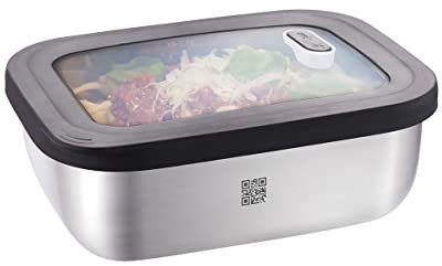GEFU boîte de conservation Provido, boîte à provisions, code QR des provisions, acier inoxydable, 1.3 L