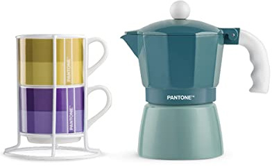 Egan Set 2 Tazze Caffè Impil. con Metalrack Pantone Linear + Moka Blu 3 tazzine