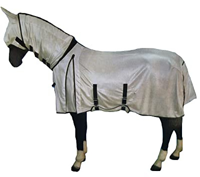 Horse Master Horse Combo Fly Rug - Lightweight Plain Sheet with Free Fly Mask & Tail Cover Protection - Equestrian Rug for Competition Riding Outdoors Yards Fields, SILVER, 115cm / 5’3''
