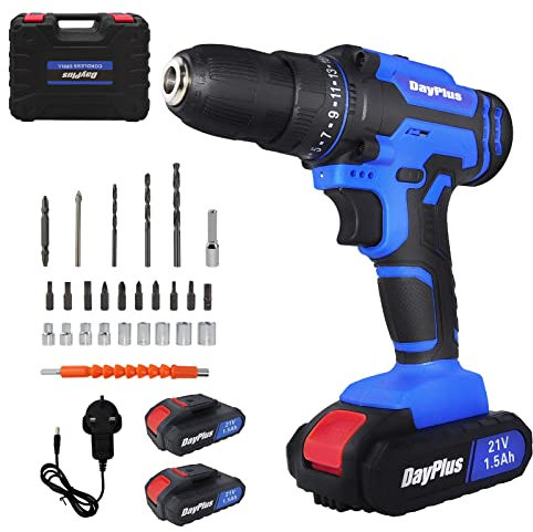 Cordless Power Screwdriver Drill Set - 3/8 Chuck, 45nm, 21V Li-ion Battery & Fast Charger, 26 Pc Drilling Kit Included, Compact Case