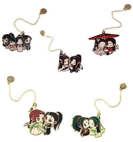 Kopida 5 Stück Mo Dao Zu Shi Anime Lesezeichen Wei Wuxian LAN Wangji Quaste Anhänger Metall Hohles Lesezeichen