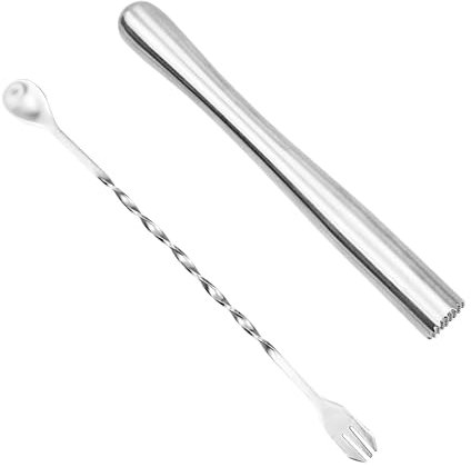 RUCUDIM Juego De 4 Cucharas De Mezclar Cócteles De Acero Inoxidable Martillo De Hielo Picado Y Cucharas Juego De Herramientas para Bares De Acero Inoxidable para Mojitos, Juleps De Menta