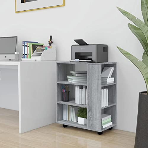 Festnight druckertisch mit Rollen Rollcontainer Bürowagen Beistellwagen Aktenschrank mit Rollen Rollschrank Grau Sonoma 60x35x75 cm
