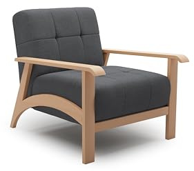 Cavadore Sessel Billan / Polstersessel im skandinavischen Design mit massivem Holzgestell in Buche / 78 x 88 x 106 / Mehrfarbiger Strukturstoff, Dunkelgrau
