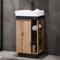 Planetmöbel Nyx - Ensemble de meubles de salle de bain - 2 pièces - Lavabo avec meuble bas - 45 x 85,9 x 42 cm - Chêne Wotan / anthracite - Avec robinet de salle de bain - Noir