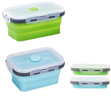 DQZSY 2 RectangleSilikon zusammenklappbare, faltbare Frischhalteboxen, Brotdosen und Vorratsdosen - mikrowellen- und gefriergeeignet