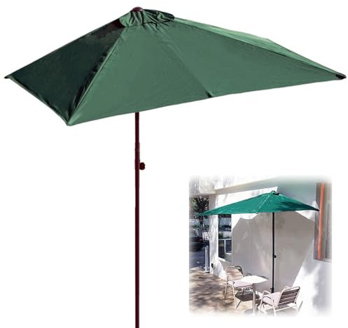 Terrassenschirm, Rechteckiger Marktschirm mit Kurbel und 5 Rippen, for Café, Terrasse, Wand, Balkon, Fenster (Color : Green, Size : 250cm/8.2ft)