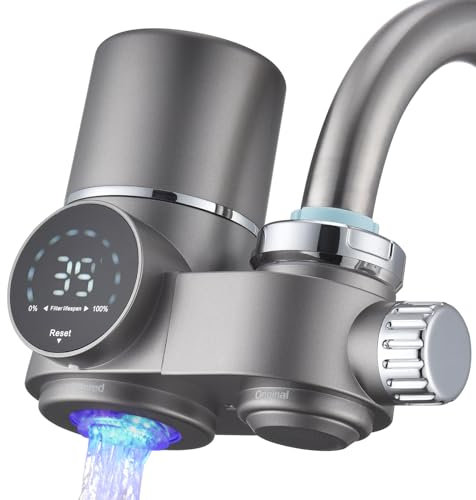 HOMELODY Wasserfilter Wasserhahn, Wasserfilter Trinkwasser mit LED Anzeige, entfernt Chlor, Schwermetalle und schlechten Geschmack, Wasserhahn Filter mit Blaulicht für Küche(Inkl. Filter*1)