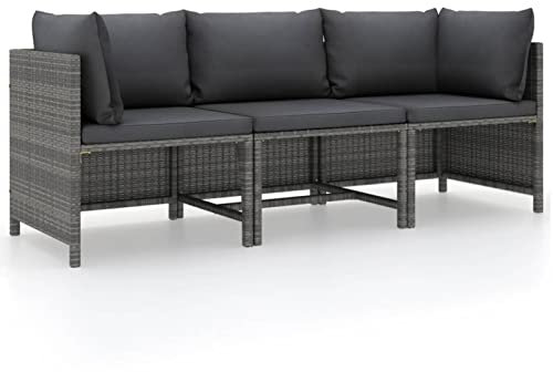 Juroupi 3-Sitzer-Gartensofa mit Kissen Balkon Sofa Outdoor Sofa Lounge Sofa Balkon GartenmöBel Loungesofa Outdoor Grau Poly Rattan