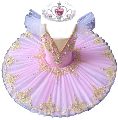 EFLALYHG Professionelles Ballett-Tutu für Mädchen, Kinder, Ballerina-Party, Ballett-Tanzkostüme Mädchen-Platter-Pfannkuchen-Tutu Ballett-Schwanensee-Tutu-Kostüme für Auftritte,A5,130