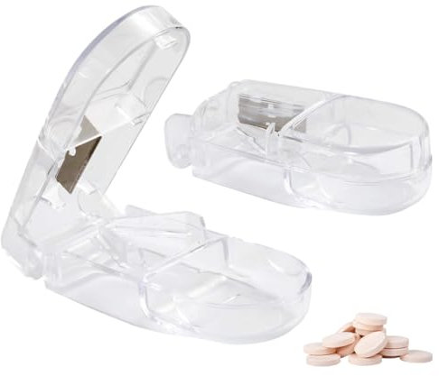 WMUVAZA Tablettenteiler, 2 Stück Tablettenteiler für Kleine und Große Tabletten, Pillenteiler mit Tablettenaufbewahrungsfach Für Tabletten für Tabletten in ein Halbes Viertel Schneiden