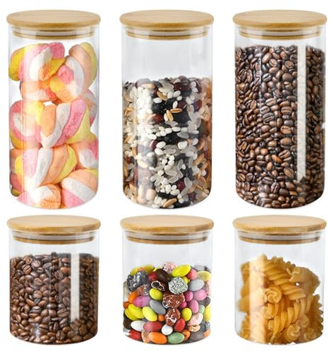 YOPEUC 6pc Vorratsdosen mit Deckel Luftdicht Glas Set, 3×1200ml Aufbewahrungsgläser mit Deckel Verratsgläser und 3×800ml Vorratsdosen Glas mit Deckel, Vorratsgläser mit Deckel für Nudeln, Pasta, Mehl