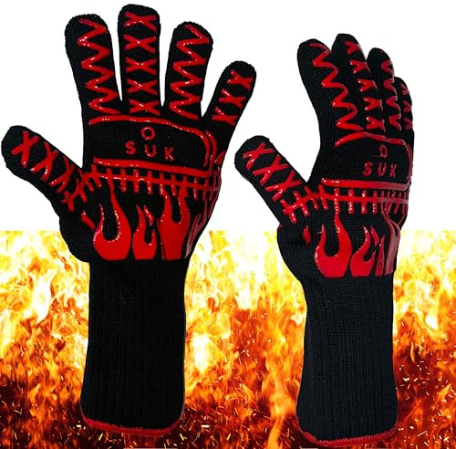 SOUK ONE Grillhandschuhe Hitzebeständig Dutch Oven Handschuh Ofenhandschuhe Feuerfeste Handschuhe Backhandschuhe BBQ Topfhandschuhe Kochhandschuhe für Kochen Backen (Schwarz)
