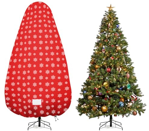 Delixike Aufrechte Weihnachtsbaum-Aufbewahrungstasche, reißfest, verstellbar, für 2,7 m montierten Baum stehend mit Ornamenten, Weihnachtsbaumabdeckung mit Reißverschluss, staubdicht