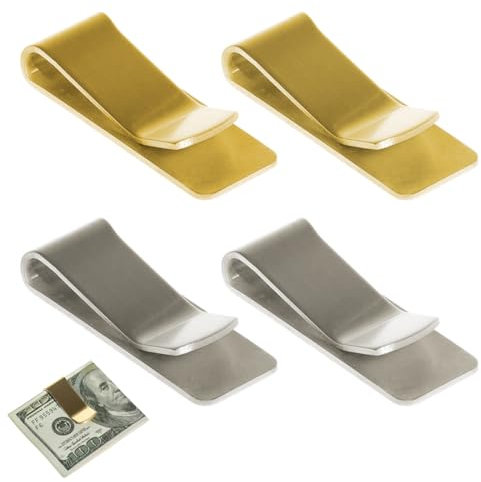 GXGM 4 Stück Geldklammern Edelstahl, 5.2CM Geldklammer Herren, Slim Wallet Geldscheinklammer Metall Geldclip Geld Klammer Für Bargeld Invoice Visitenkarte Kreditkarte(Gold/Silber)