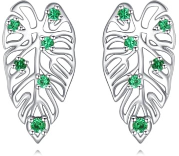 VONALA Monstera 925 Sterling Silver earrings Stud Plant Leaves Earrings Jewelry Gift for Women Birthday Christmas