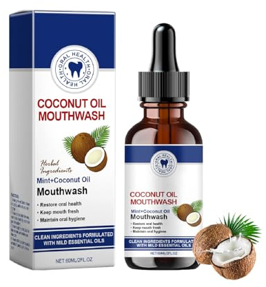 Collutorio con olio di cocco, oli essenziali per collutorio con olio di cocco, collutorio biologico per tirare olio con olio di cocco, respiro fresco e salute orale per denti e gengive (1 pezzo)