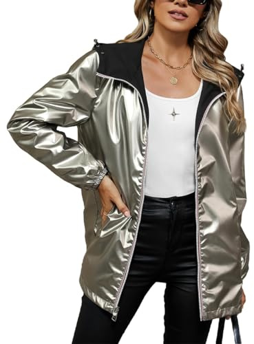 Giolshon Manteau léger coupe-vent pour femme, veste zippée à manches longues, imperméable d'extérieur avec capuche